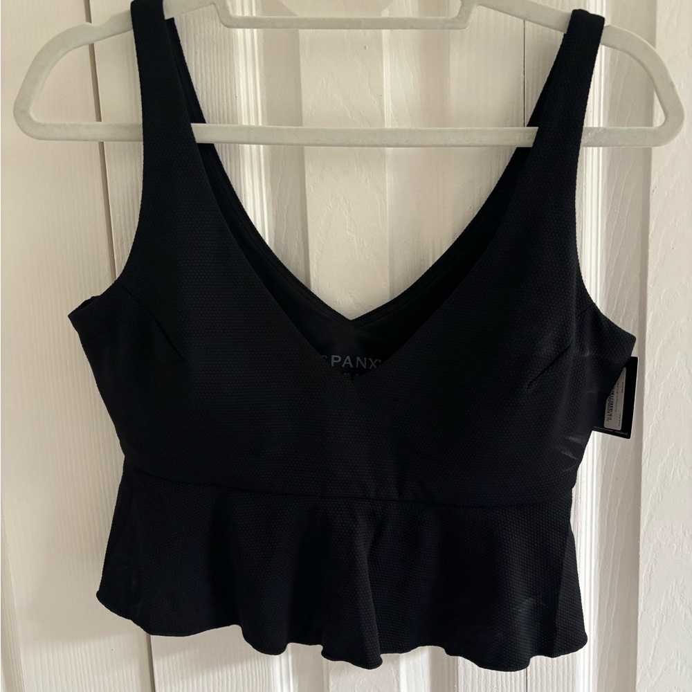 Spanx Black V-Neck Peplum Tankini Swim Top